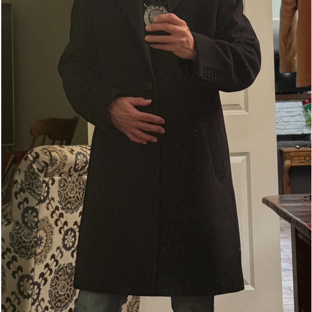 Hathaway Platinum Black Wool Cashmere Overcoat Men’s 44R Italy Fabric Winter - Picture 2 of 10